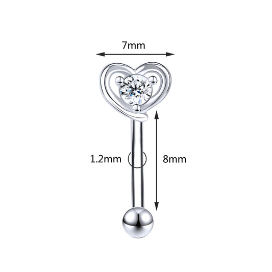 16g Heart Eyebrow Ring CZ Eyrbrow Piercing Helix Rook Daith Piercing