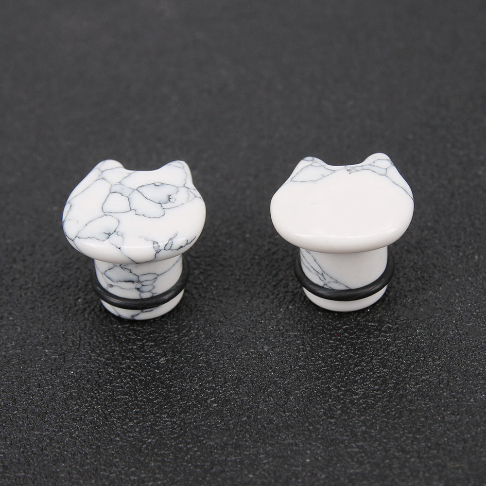 6-16mm-cute-cat-white-natural-organic-turquoise-stone-ear-plug-gauge-single-flare-ear-expander
