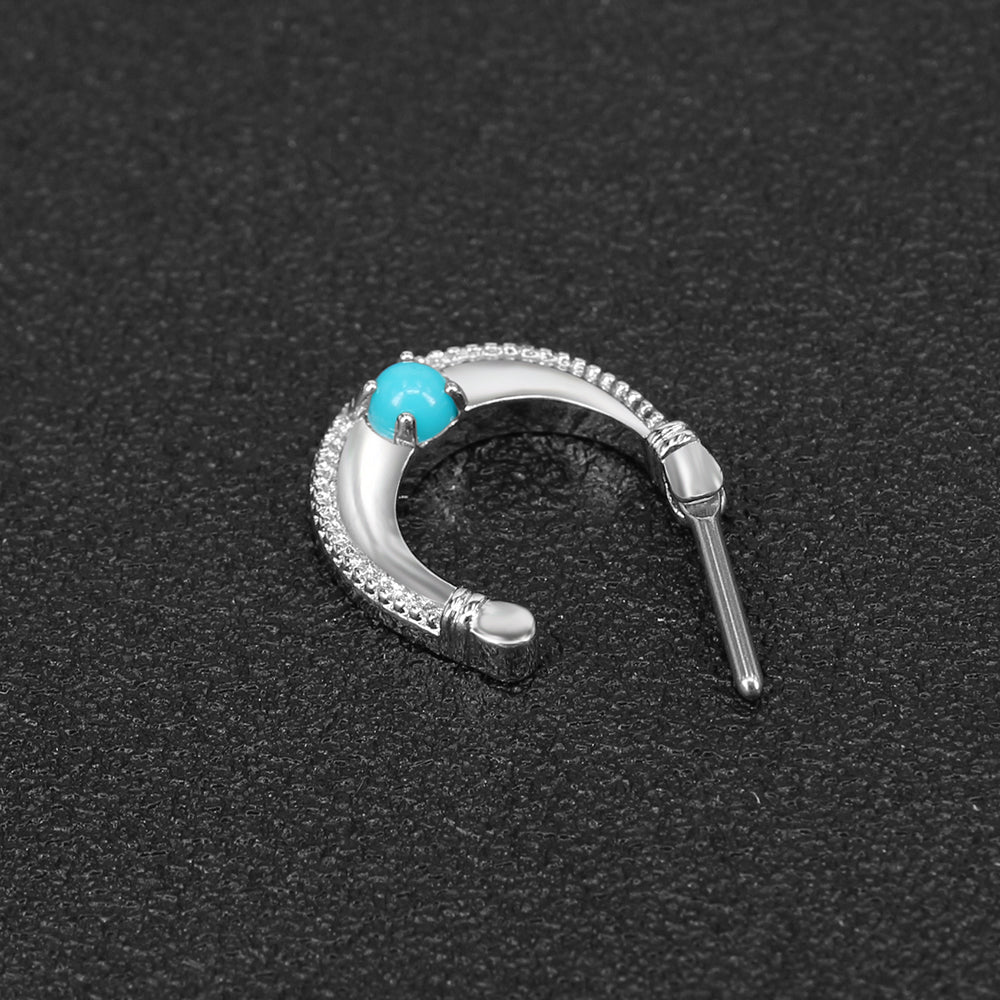 16G Blue Stone Septum Rings 316L Stainless Steel Nose Piercing