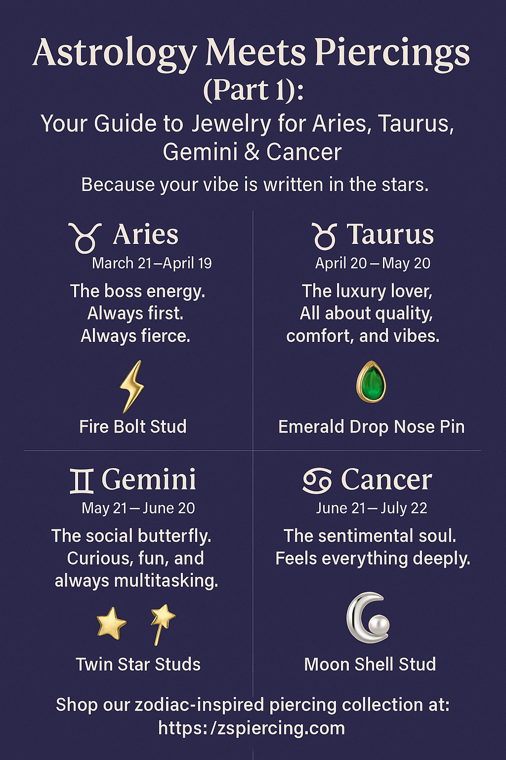 🔮 Astrology Meets Piercings (Part 1): Your Guide to Jewelry for Aries, Taurus, Gemini & Cancer