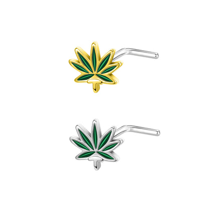 20G-Green-Leafy-Nose-Studs-Piercing-L-Shape-Nose-Rings-Gold-Silver-Plated-Nostril-Piercing