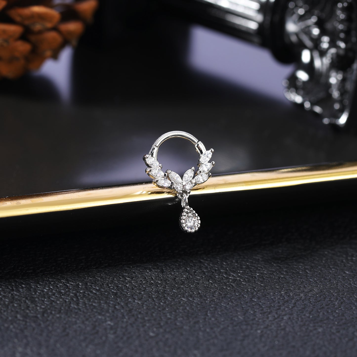 16g Water Droplet Dangle Nose Ring Shining Zircon Septum Ring Piercing Jewelry