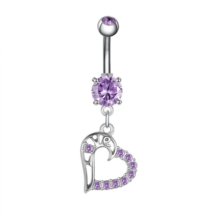 14G Heart Dangle Belly Navel Rings Purple Zircon Belly Button Rings