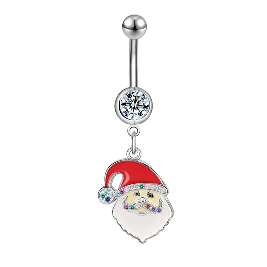 14G Santa Claus Belly Navel Rings Bling Crystal Belly Button Rings Christmas Jewelry