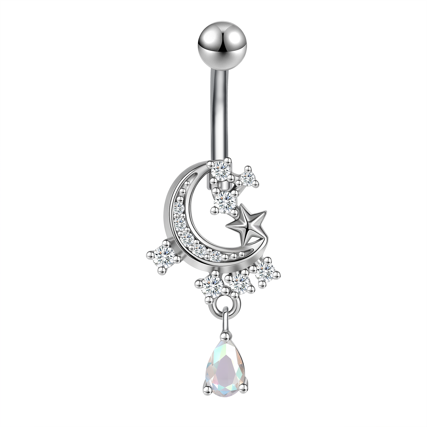 14G Moon Star Belly Navel Rings Zircon Dangle Belly Button Rings