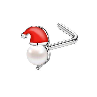 20g Santa Hat Nose Rings Studs L-shaped Christmas Stainless Steel Nose Stud Piercing