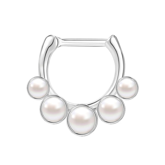 16g White Pearl Nose Ring Hinged Septum Ring Piercing Jewelry