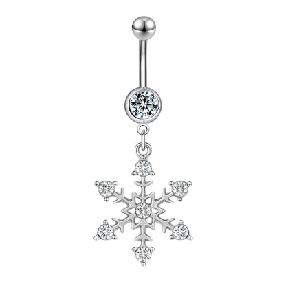 14G Snowflake Dangle Belly Navel Rings Clear Zircon Belly Button Rings