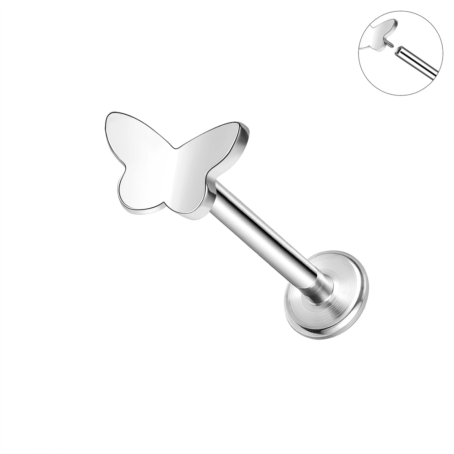 16g Butterfly Labret Ring Flat Back Stud Earring Push-in Conch Helix Lip Piercing