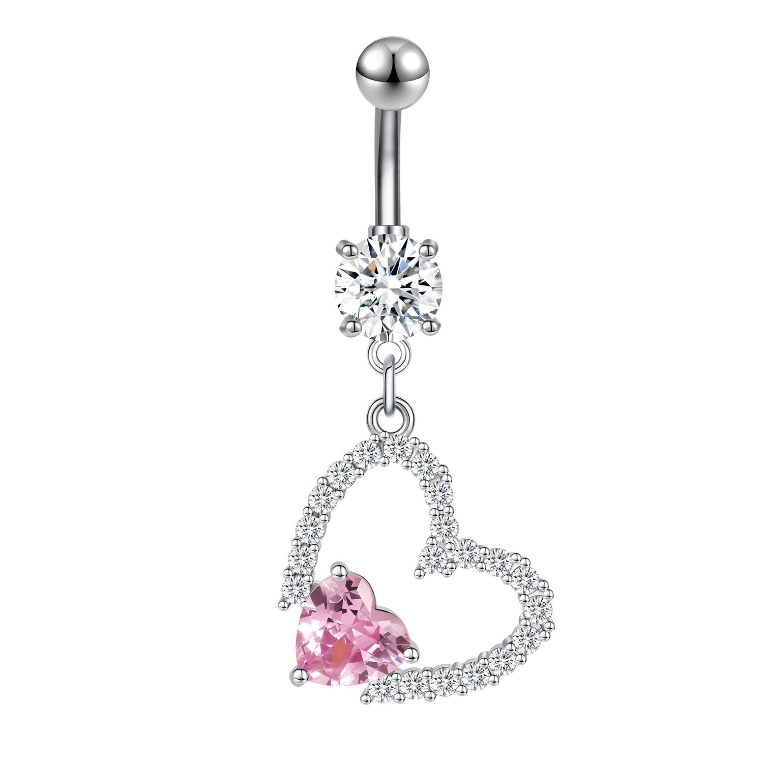 14G Heart Dangle Belly Navel Rings Bling Zircon Belly Button Rings