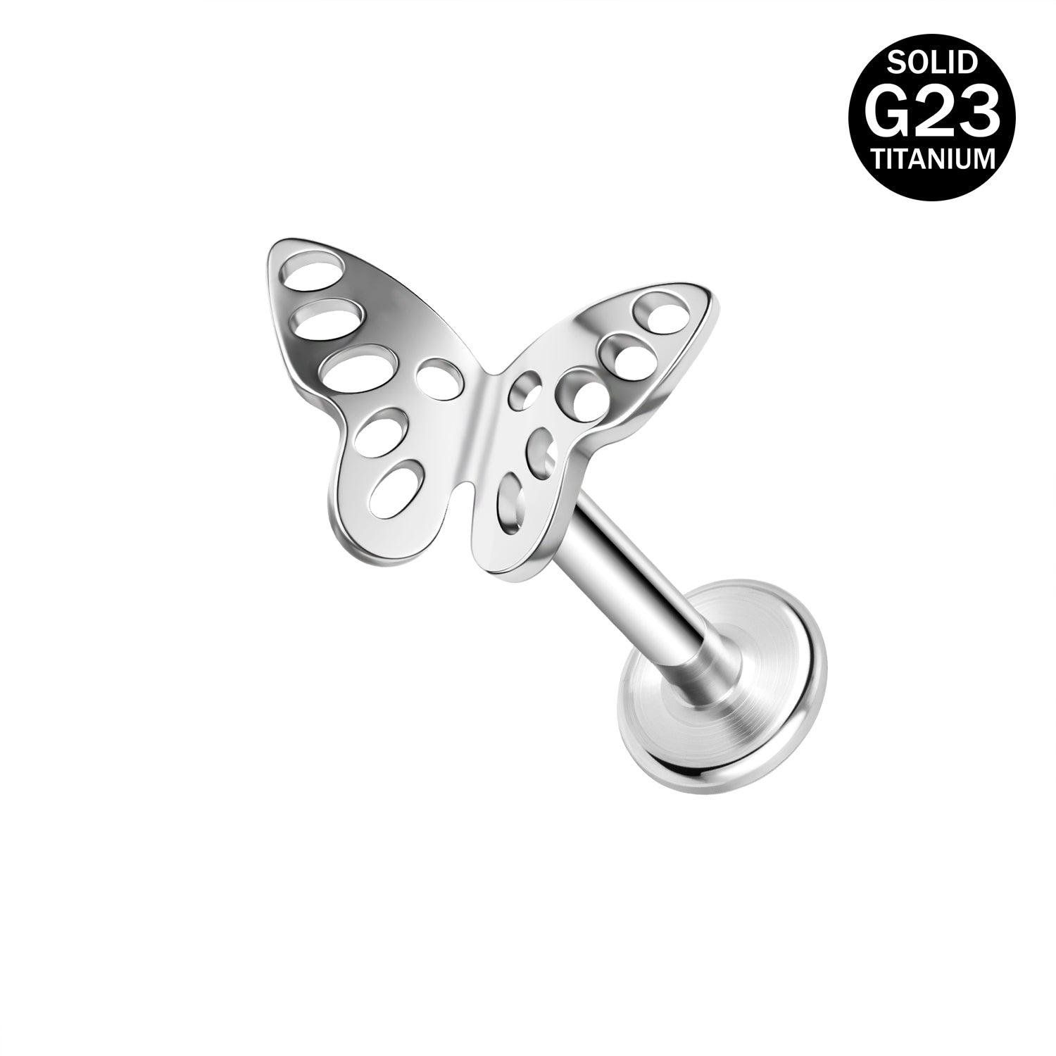 16g G23 Titanium Labret Ring Butterfly Stud Earring Threaded Conch Helix Lip Piercing