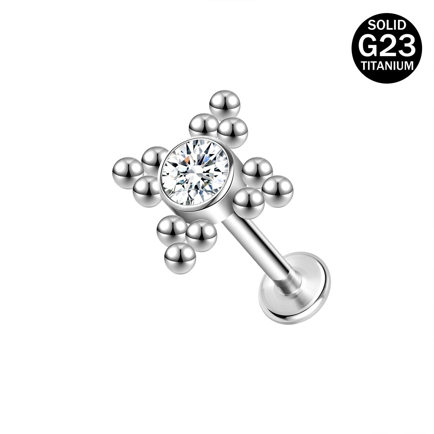 16g G23 Titanium Labret Ring Clear Zircon Stud Earring Threaded Conch Helix Lip Piercing