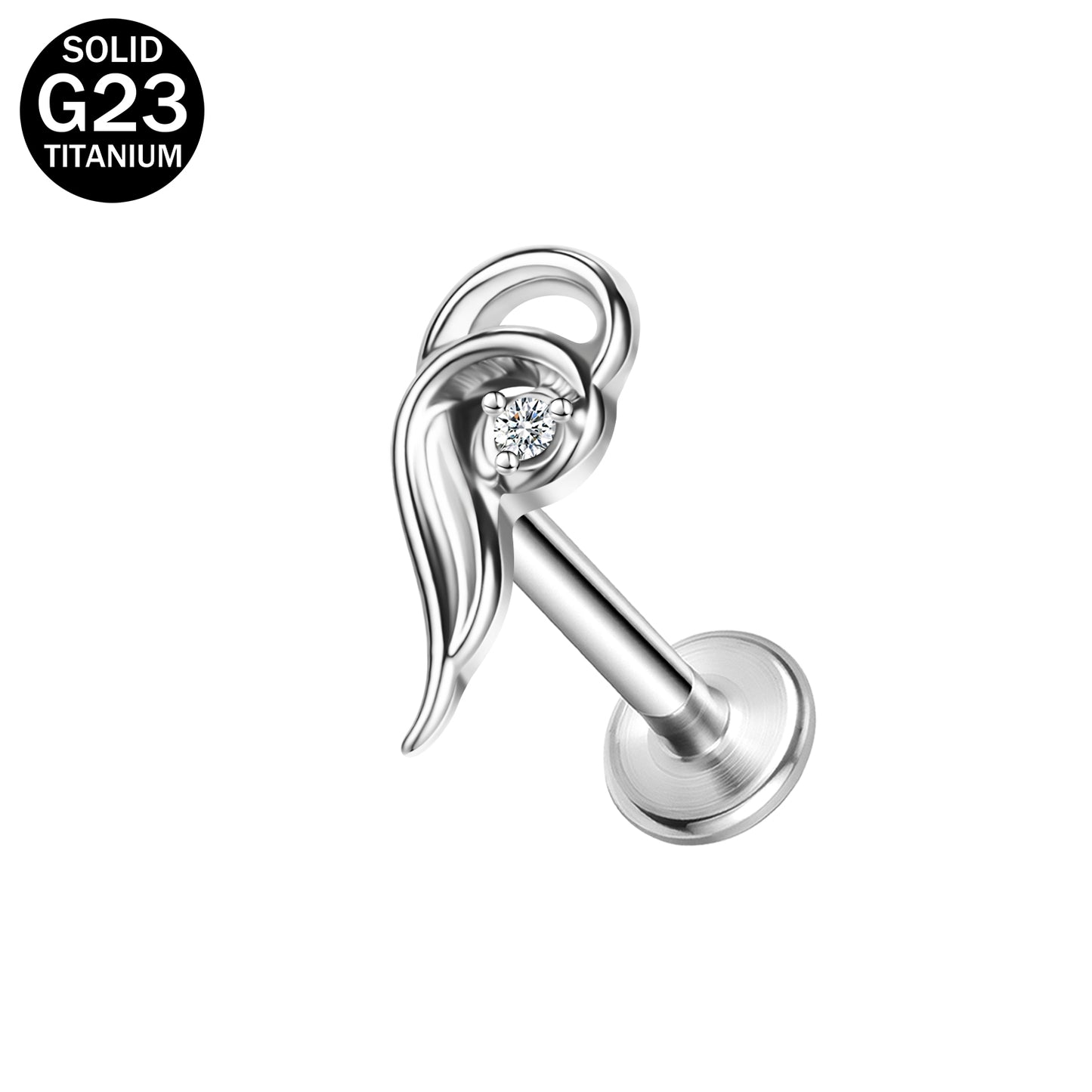 16g G23 Titanium Labret Ring Clear Zircon Stud Earring Threaded Conch Helix Lip Piercing