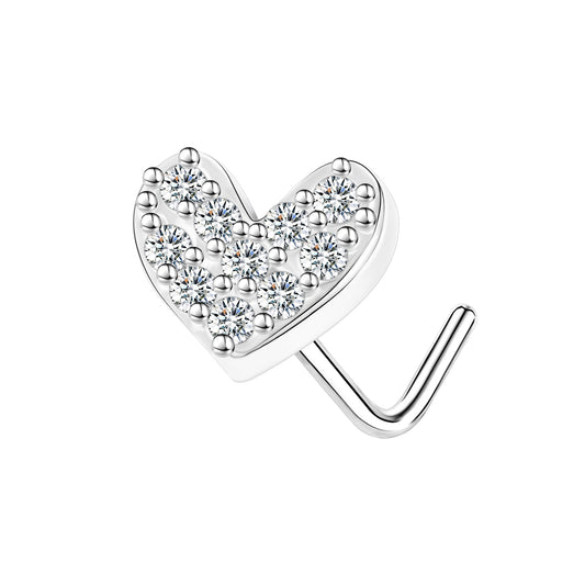 20G Heart Nose Studs Piercing L Shape Nose Rings Bling Zirconia Nostril Piercing