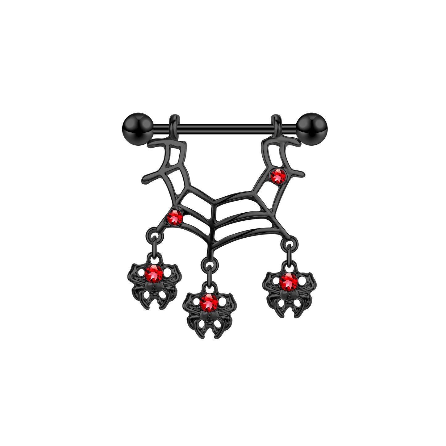 2Pcs 14G Spider Web Nipple Rings Red Zircon Nipple Piercing Barbell Jewelry