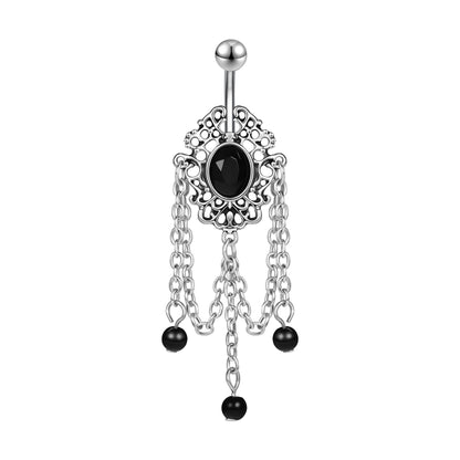 14G Tassels Belly Navel Rings Black Zirconia Belly Button Rings