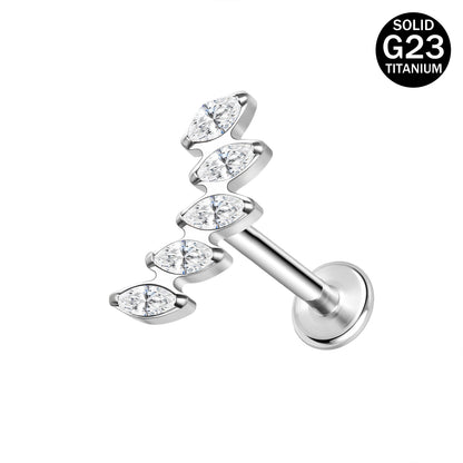 16g G23 Titanium Labret Ring Clear Zircon Stud Earring Threaded Conch Helix Lip Piercing