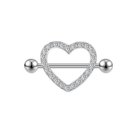 2Pcs 14G Heart Nipple Rings White Crystal Nipple Piercing Barbell Jewelry