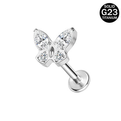 16g G23 Titanium Labret Ring Butterfly Stud Earring Threaded Conch Helix Lip Piercing