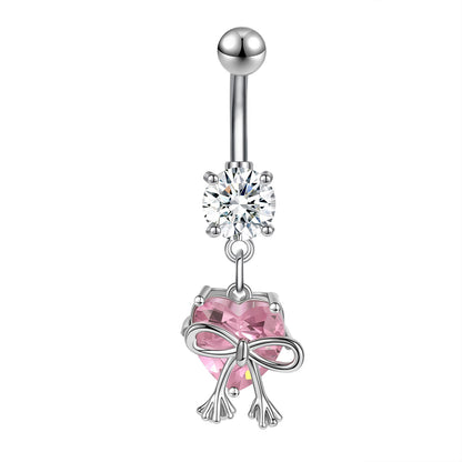 14G Bowknot Belly Navel Rings Pink Zircon Belly Button Rings