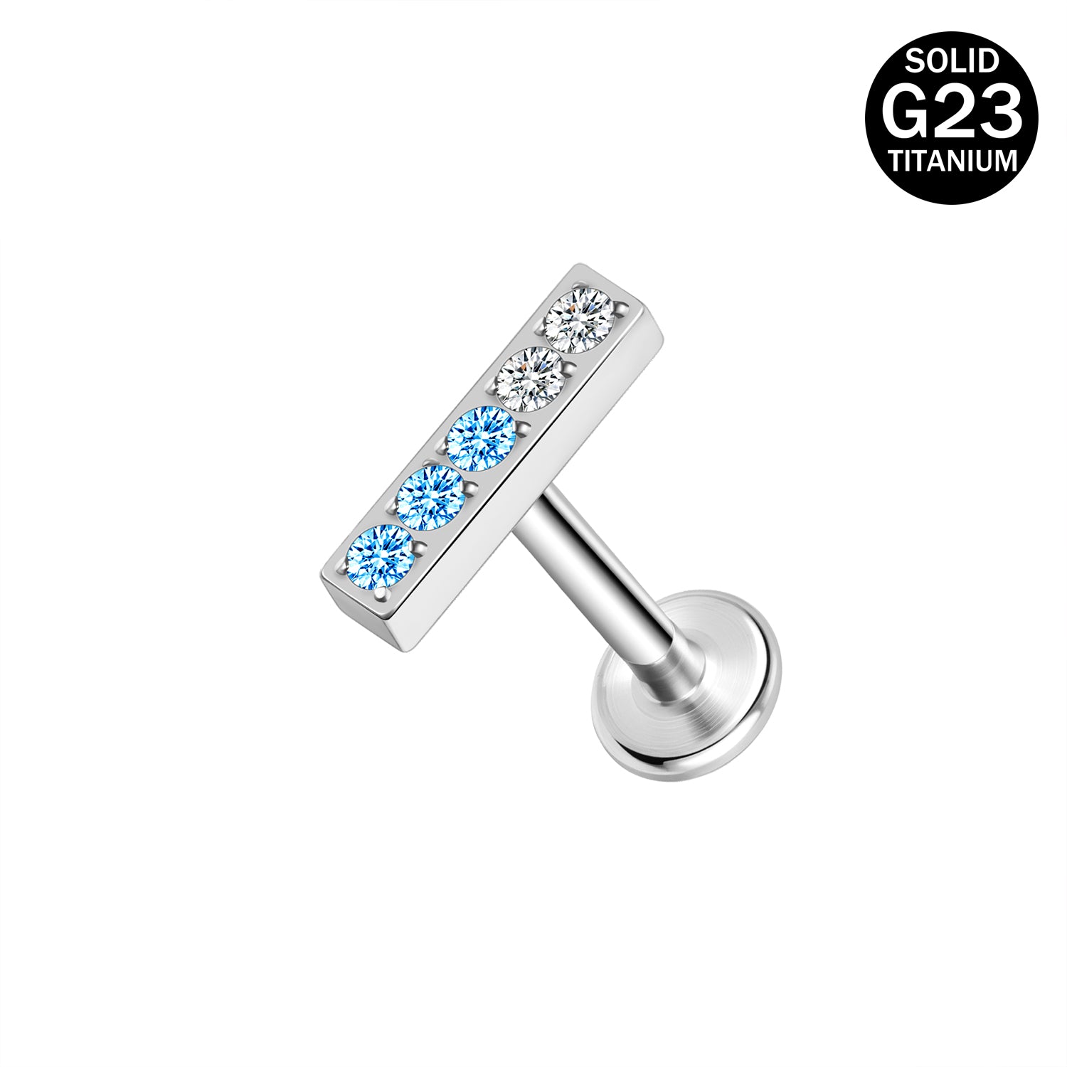 16g G23 Titanium Labret Ring Blue Zircon Stud Earring Threaded Conch Helix Lip Piercing