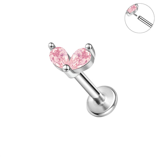 16g Push-in Labret Ring Flat Back Stud Earring CZ Conch Helix Lip Piercing