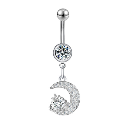 14G Moon Star Dangle Belly Navel Rings CZ Crystal Belly Button Rings