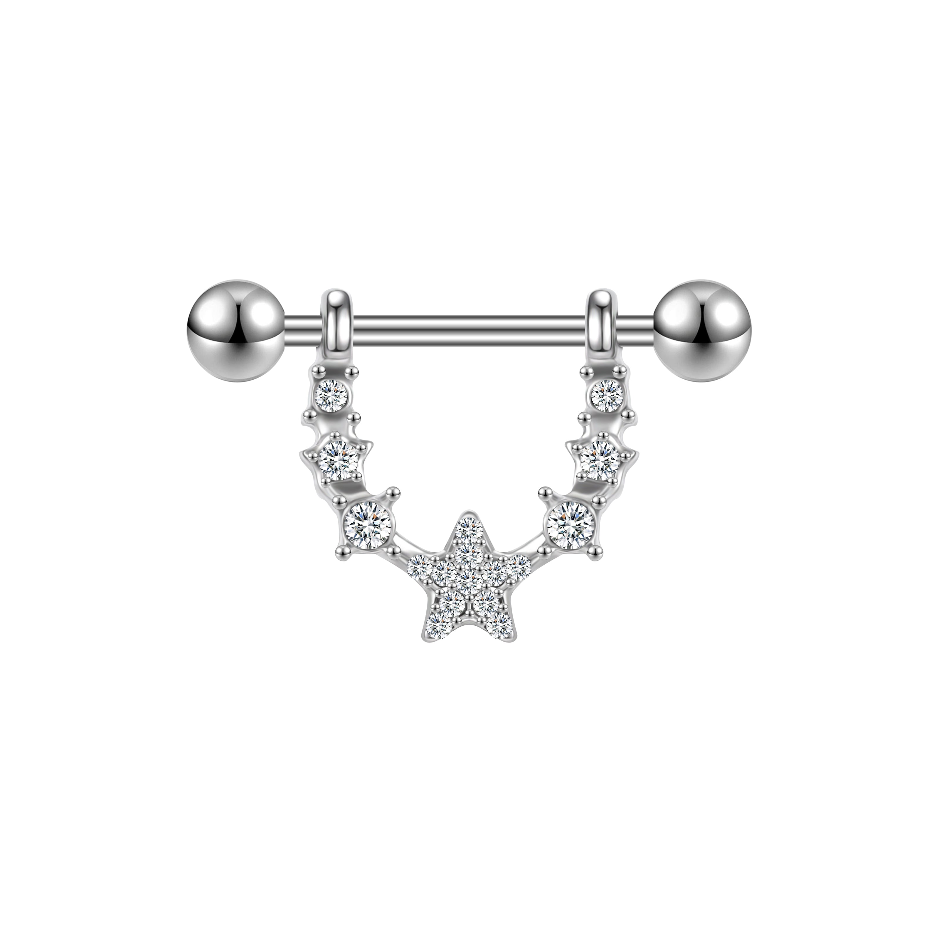 2Pcs 14G Star Nipple Rings Bling Crystal Nipple Piercing Barbell Jewelry