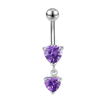 14G Heart Dangle Belly Navel Rings Purple Zircon Belly Button Rings