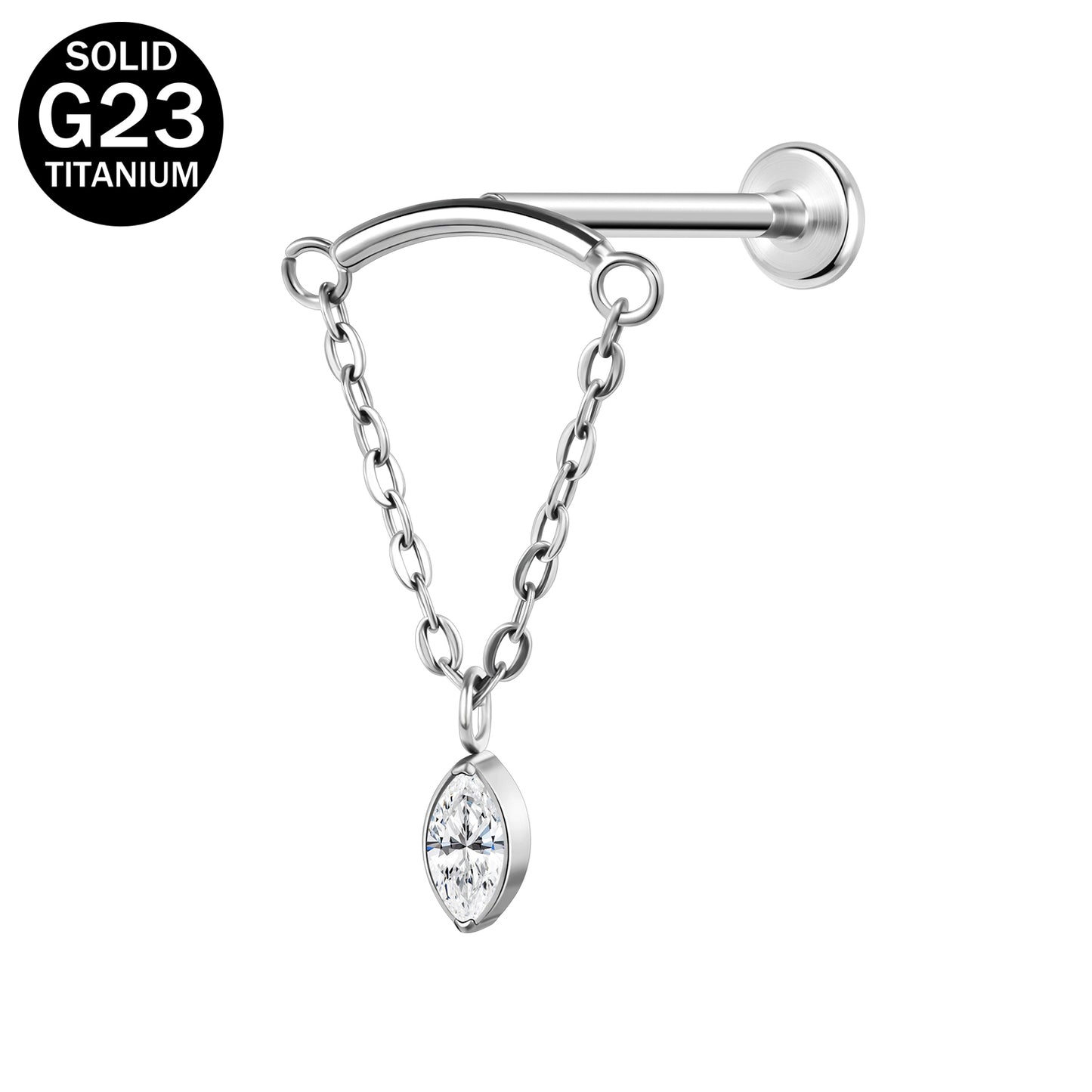 16g G23 Titanium Labret Ring Zircon Dangle Stud Earring Threaded Conch Helix Lip Piercing