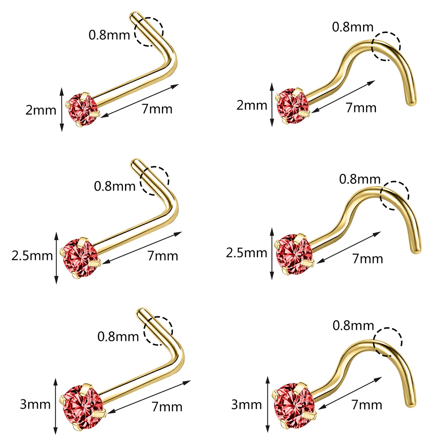 20g-Red-Zircon-Nose-Studs-Piericng-Gold-Plated-L-Shape-Corkscrew-Nose-Rings