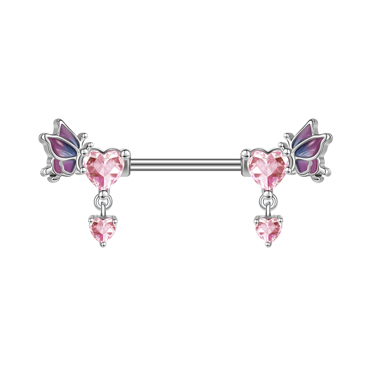 2Pcs 14G Heart Dangle Nipple Rings Pink Zircon Nipple Piercing Barbell Jewelry