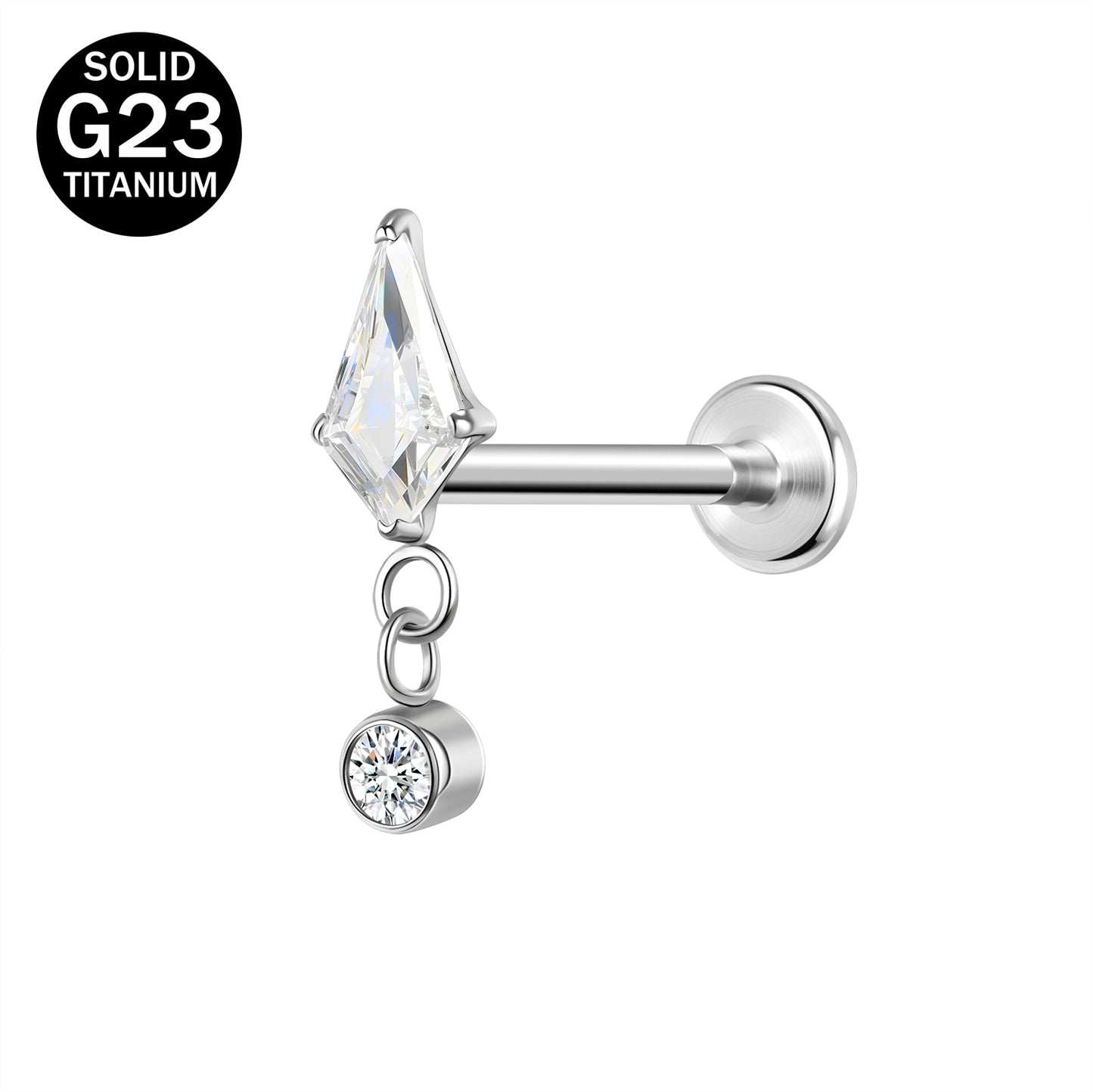 16g G23 Titanium Labret Ring Zircon Dangle Stud Earring Threaded Conch Helix Lip Piercing