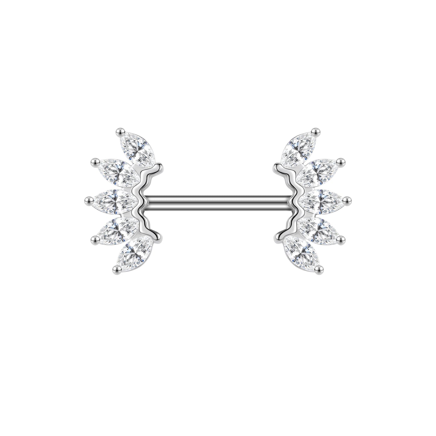 2Pcs 14G Stainless Steel Nipple Rings White Zircon Nipple Piercing Barbell Jewelry