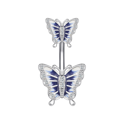 14G Butterfly Belly Rings Inlay Cubic Zirconia Enamel Belly Navel Button Rings