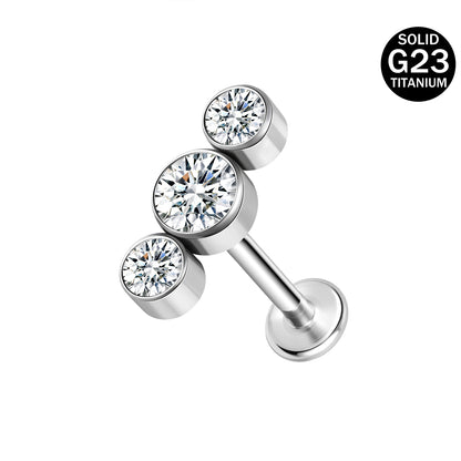 16g G23 Titanium Labret Ring Clear Zircon Stud Earring Threaded Conch Helix Lip Piercing