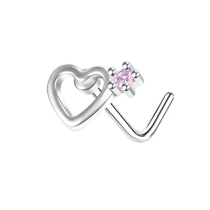 20G Heart Nose Studs Piercing L Shape Nose Rings Cubic Zirconia Nostril Piercing