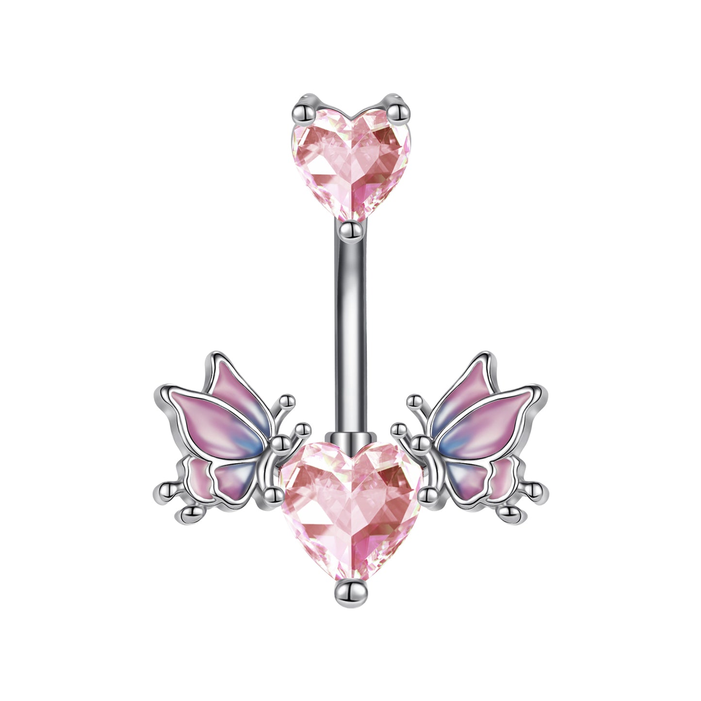 14G Butterfly Belly Navel Rings Pink Heart Zirconia Belly Button Rings