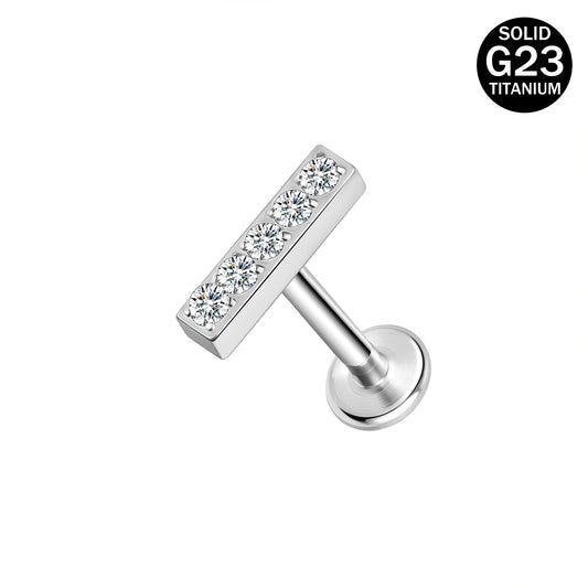 16g G23 Titanium Labret Ring Round Zircon Stud Earring Threaded Conch Helix Lip Piercing