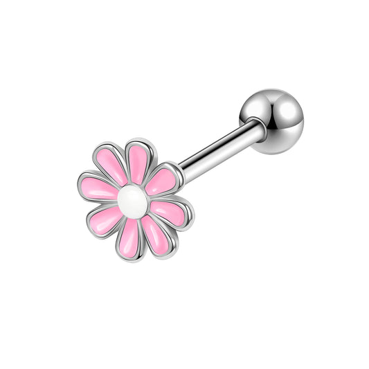 14g Pink Flower Tongue Ring Threaded Tongue Piercing Barbell Jewelry