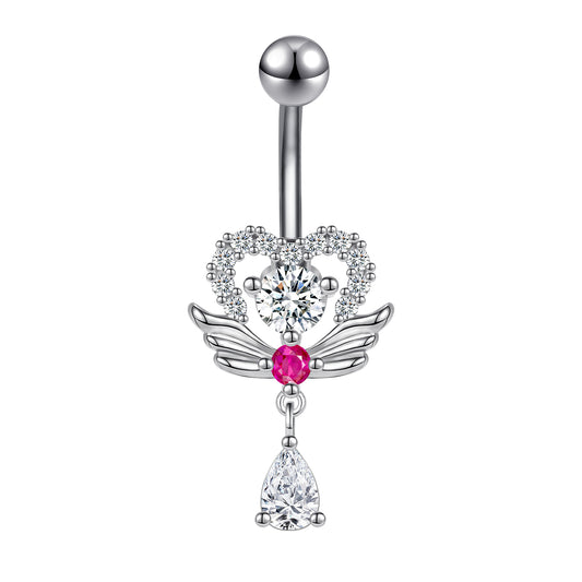 14G Angel Wings Belly Navel Rings Zirconia Drop Dangling Belly Button Rings