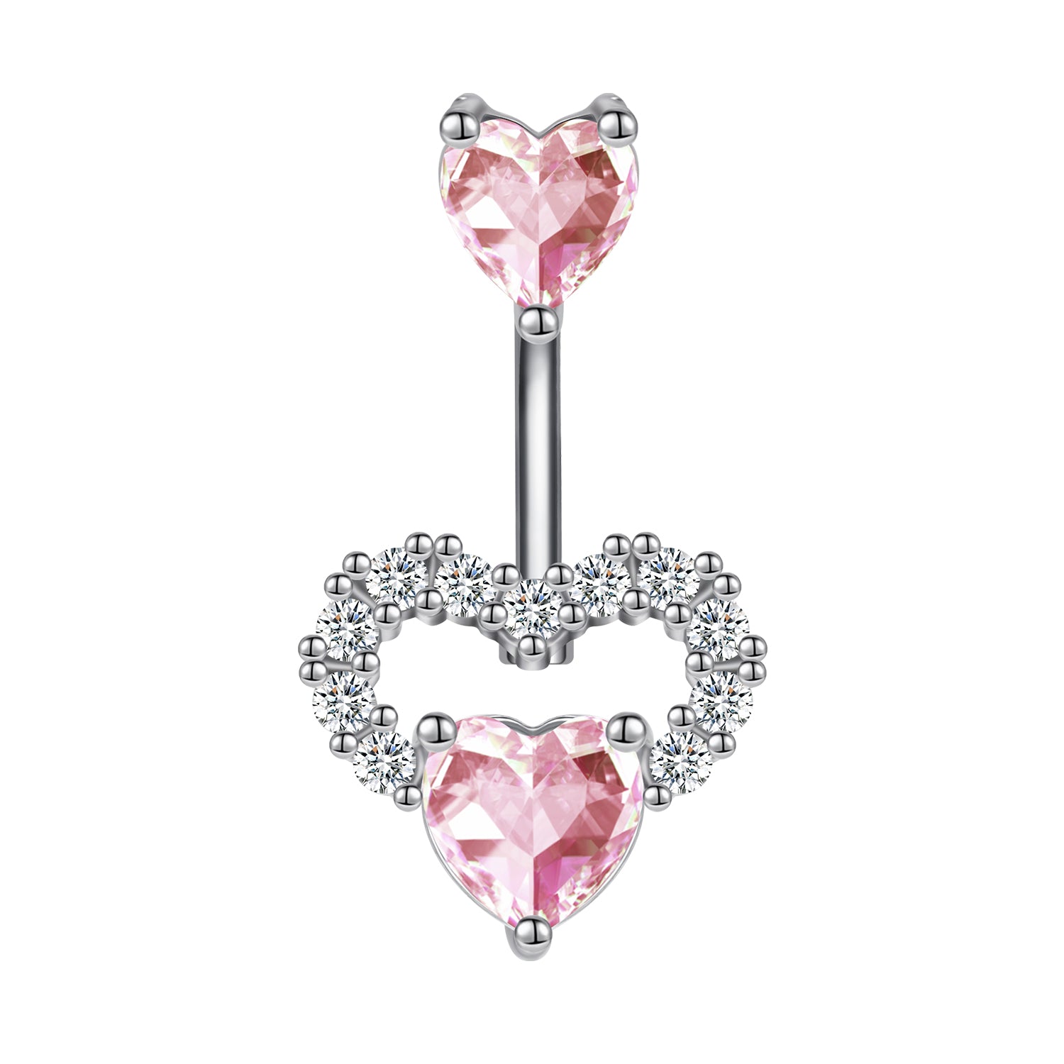 14G Double Heart Belly Navel Rings Pink Zirconia Belly Button Rings