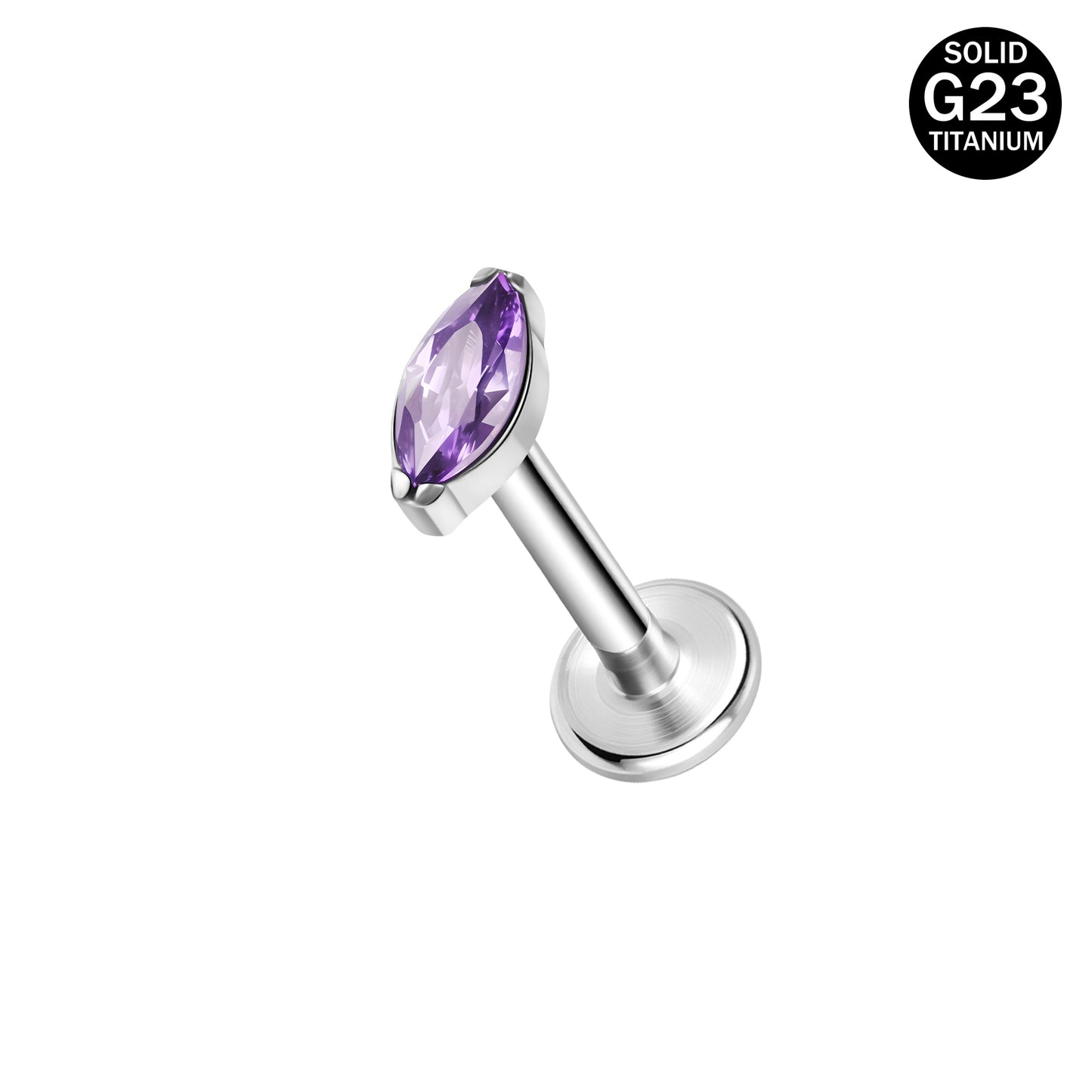 16g G23 Titanium Labret Ring Purple Zircon Stud Earring Threaded Conch Helix Lip Piercing