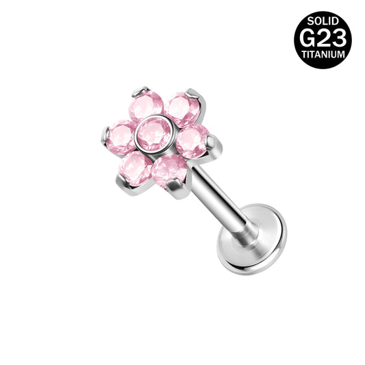 16g G23 Titanium Labret Ring Pink Zircon Stud Earring Threaded Conch Helix Lip Piercing