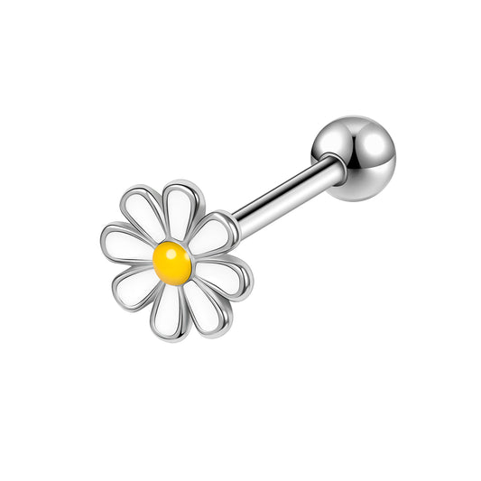 14g Yellow Flower Tongue Ring Threaded Tongue Piercing Barbell Jewelry