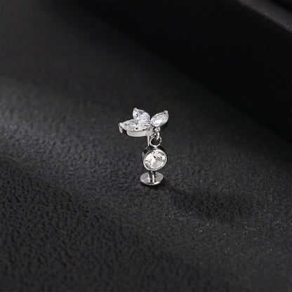 16g G23 Titanium Labret Ring Zircon Dangle Stud Earring Threaded Conch Helix Lip Piercing