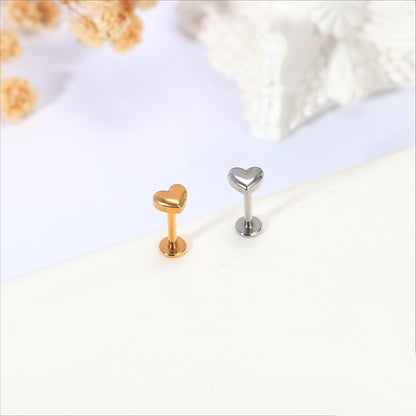 16g Heart Labret Ring Flat Back Stud Earring Conch Helix Lip Piercing