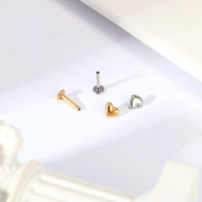 16g Heart Labret Ring Flat Back Stud Earring Conch Helix Lip Piercing