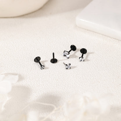 16g/18g/20g Flat Back Earring Shiny Zircon Cartilage Earring Threadless Conch Helix Piercing