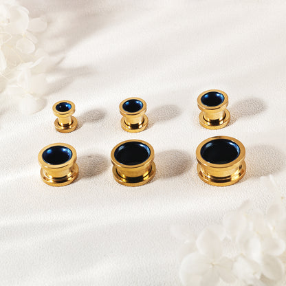 1 Pair 6-16mm Ear Plug Tunnel Double Flare Ear Gauges Gold&Blue Ear Expanders